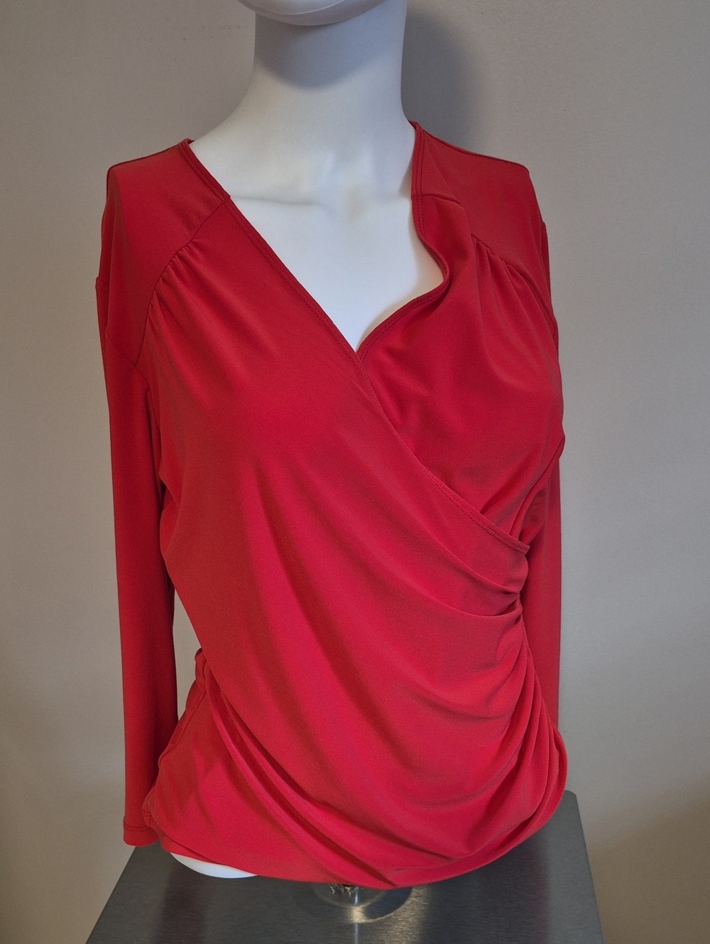 Coco Bianco Vibrant Red Wrap-Front Long Sleeve Top